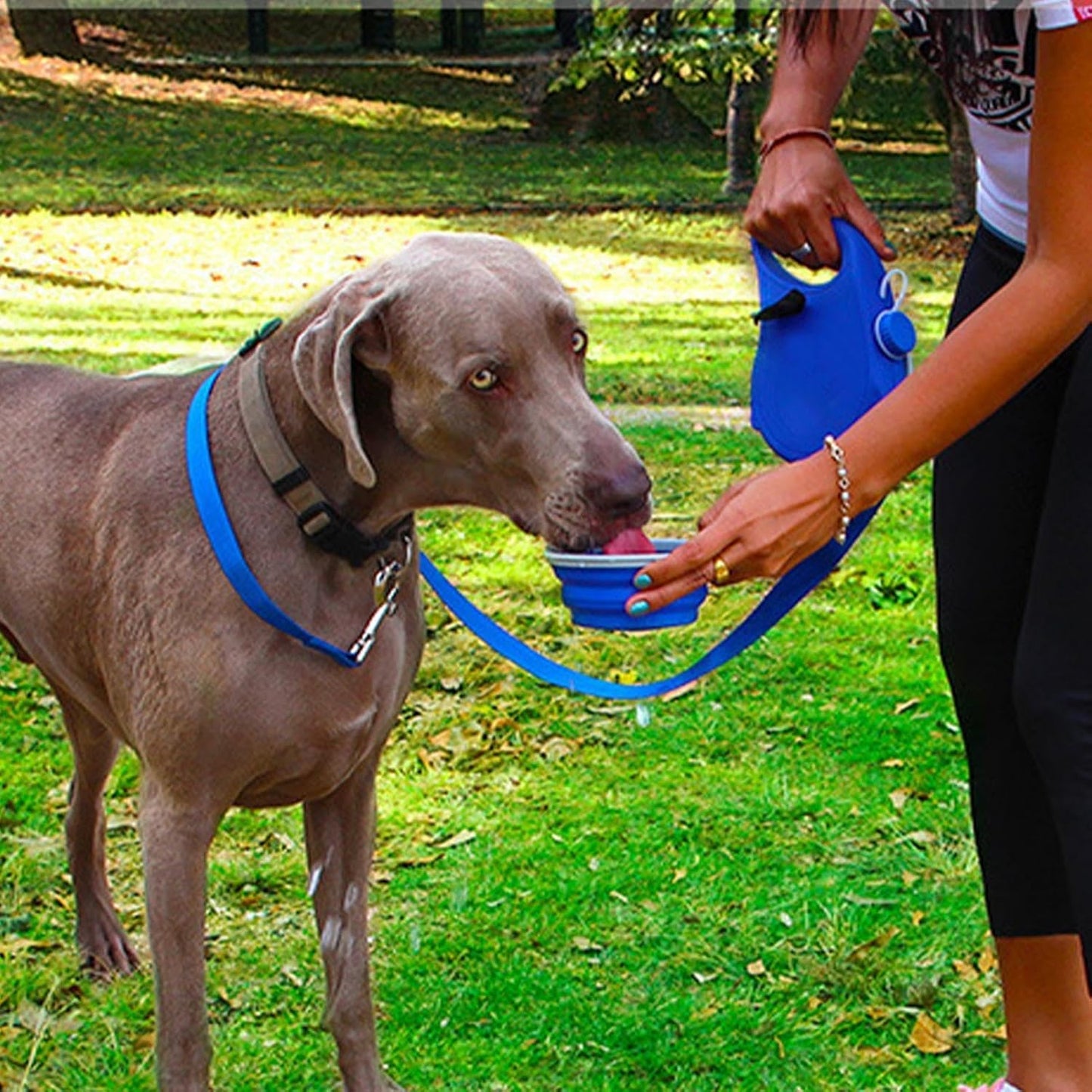 Correa Retráctil con Dispensador de Agua y Cuenco para Perros