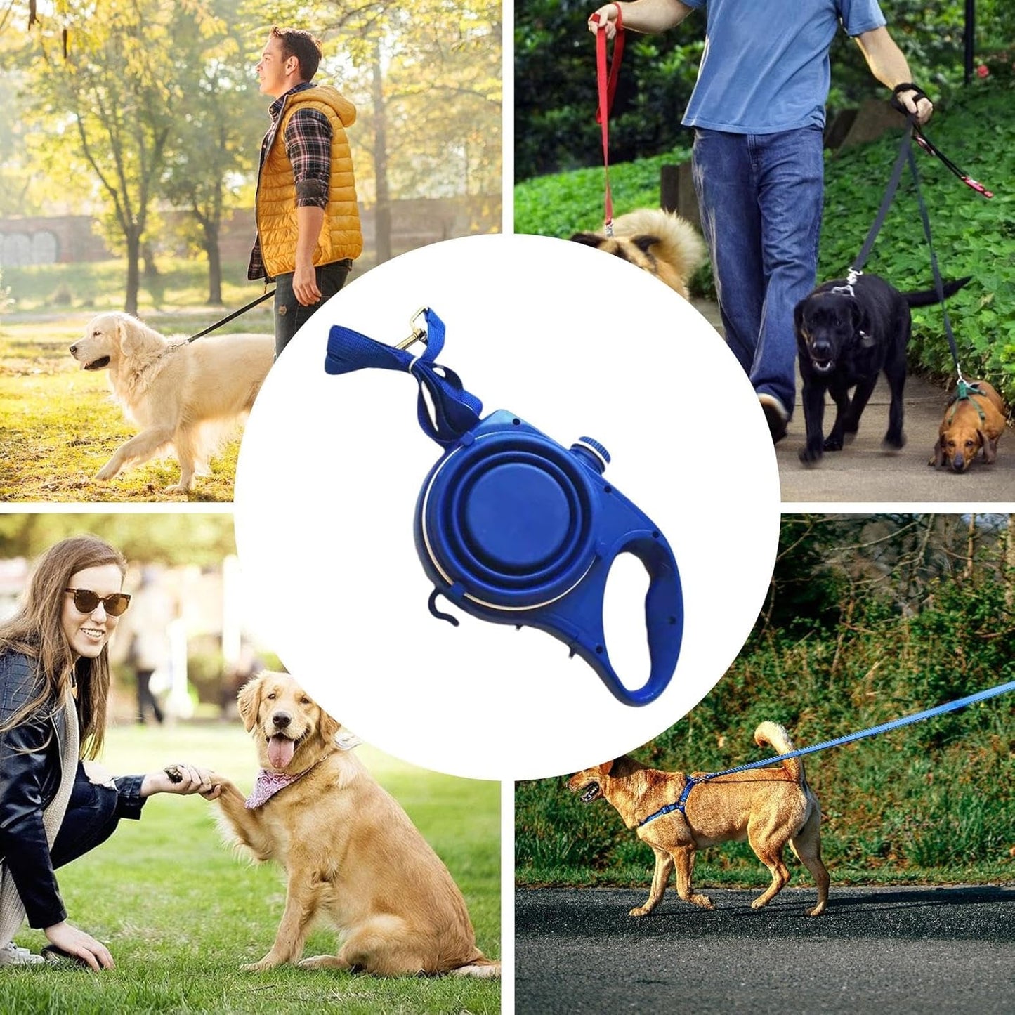 Correa Retráctil con Dispensador de Agua y Cuenco para Perros